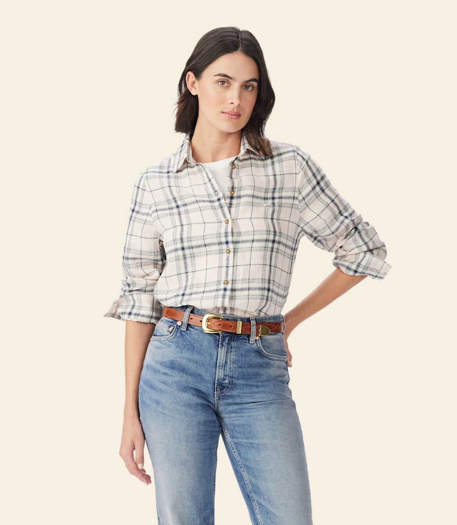 camicia in lino a quadri olney