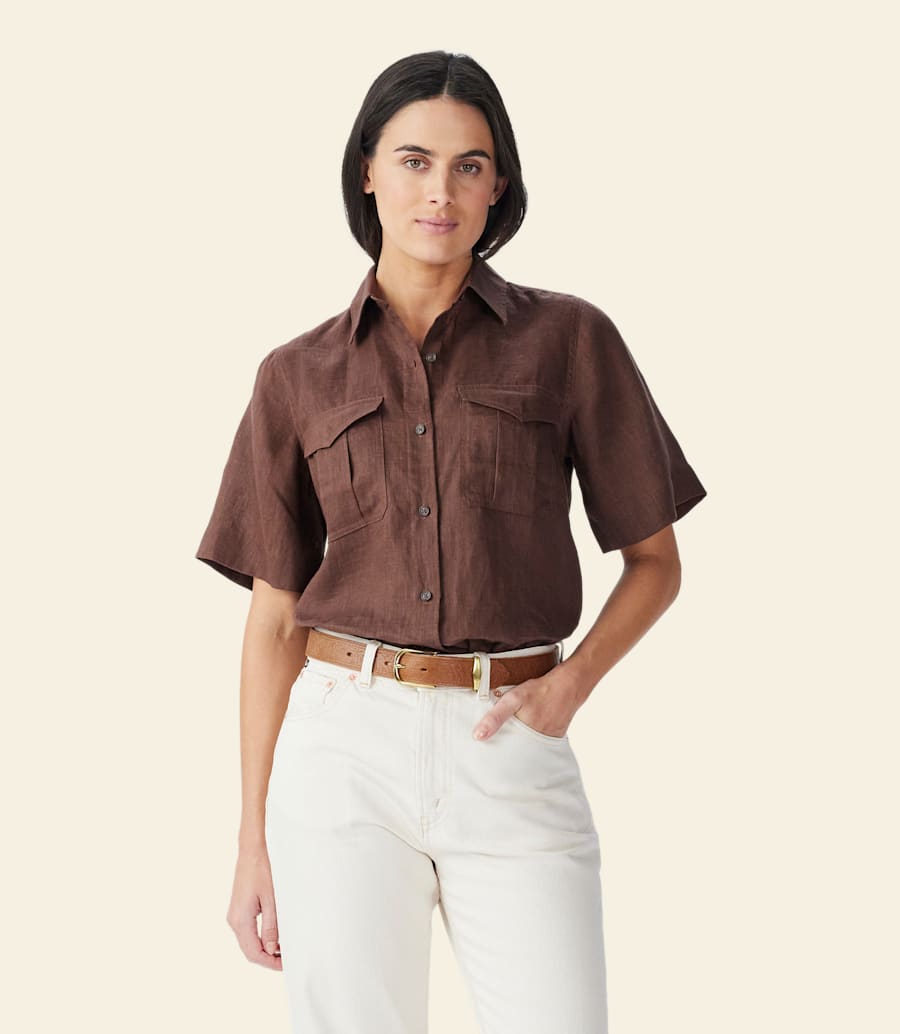 camicia di lino a maniche corte crispin