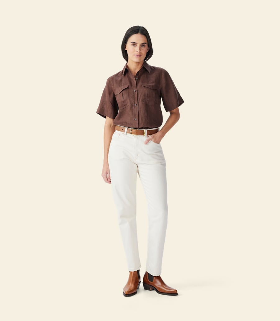 camicia di lino a maniche corte crispin