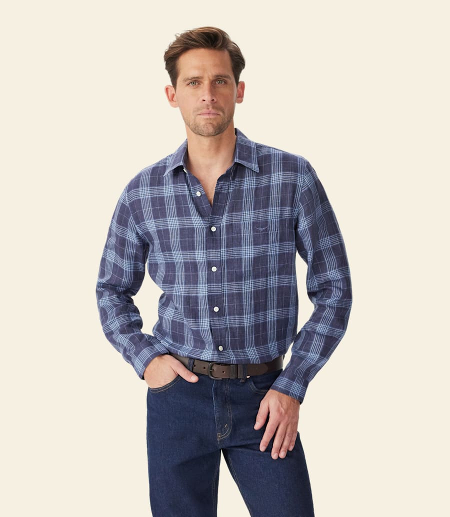 camicia a quadri in lino